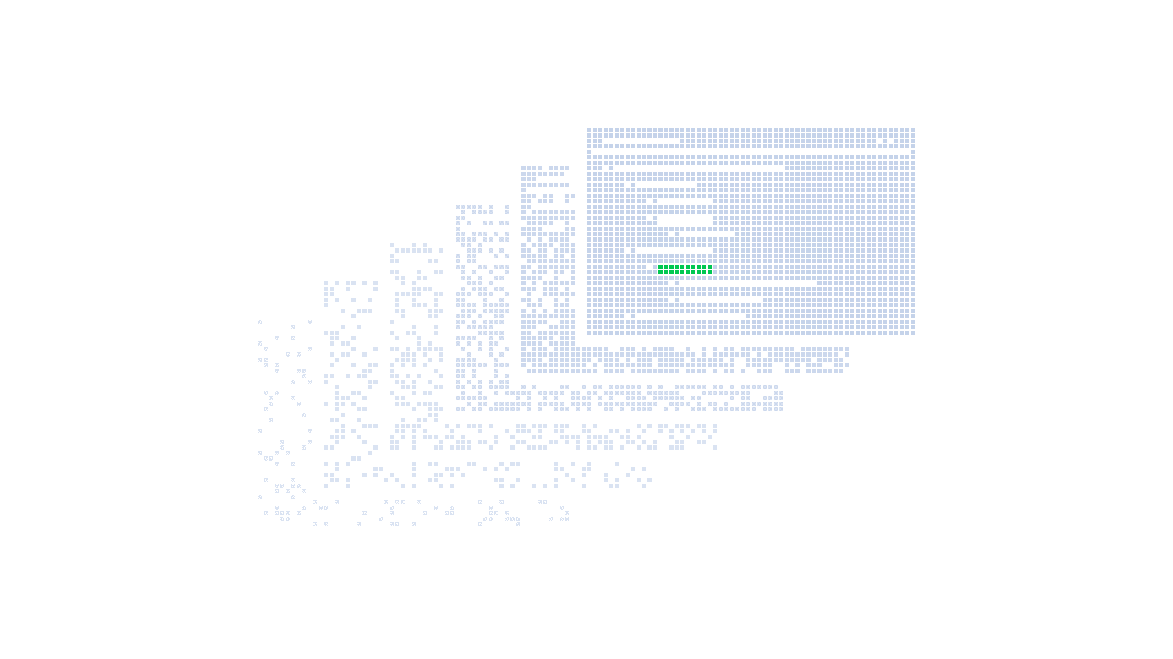A stack of dot-matrix page snapshots rising diagonally, fading from sparse to dense, with one orange element highlighted on the newest snapshot